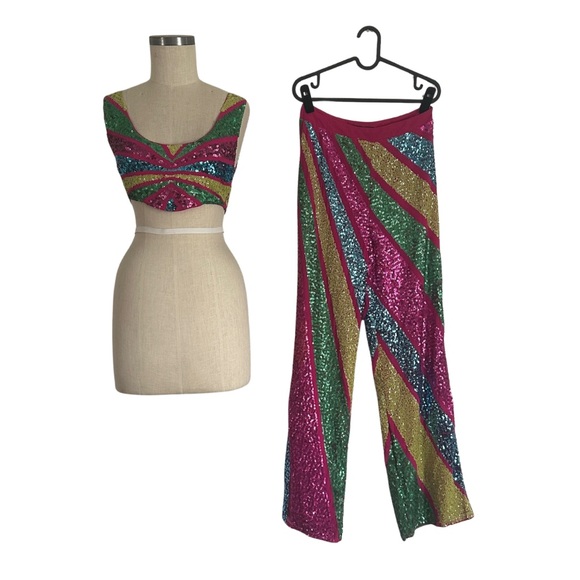 Nasty Gal Colorful Sequin Women's Two Piece Set - size 6 - Picture 1 of 5